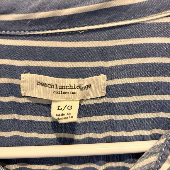 BeachLunchLounge Blue White Striped Long Sleeve Button Up Shirt Large Coastal - Picture 2 of 6